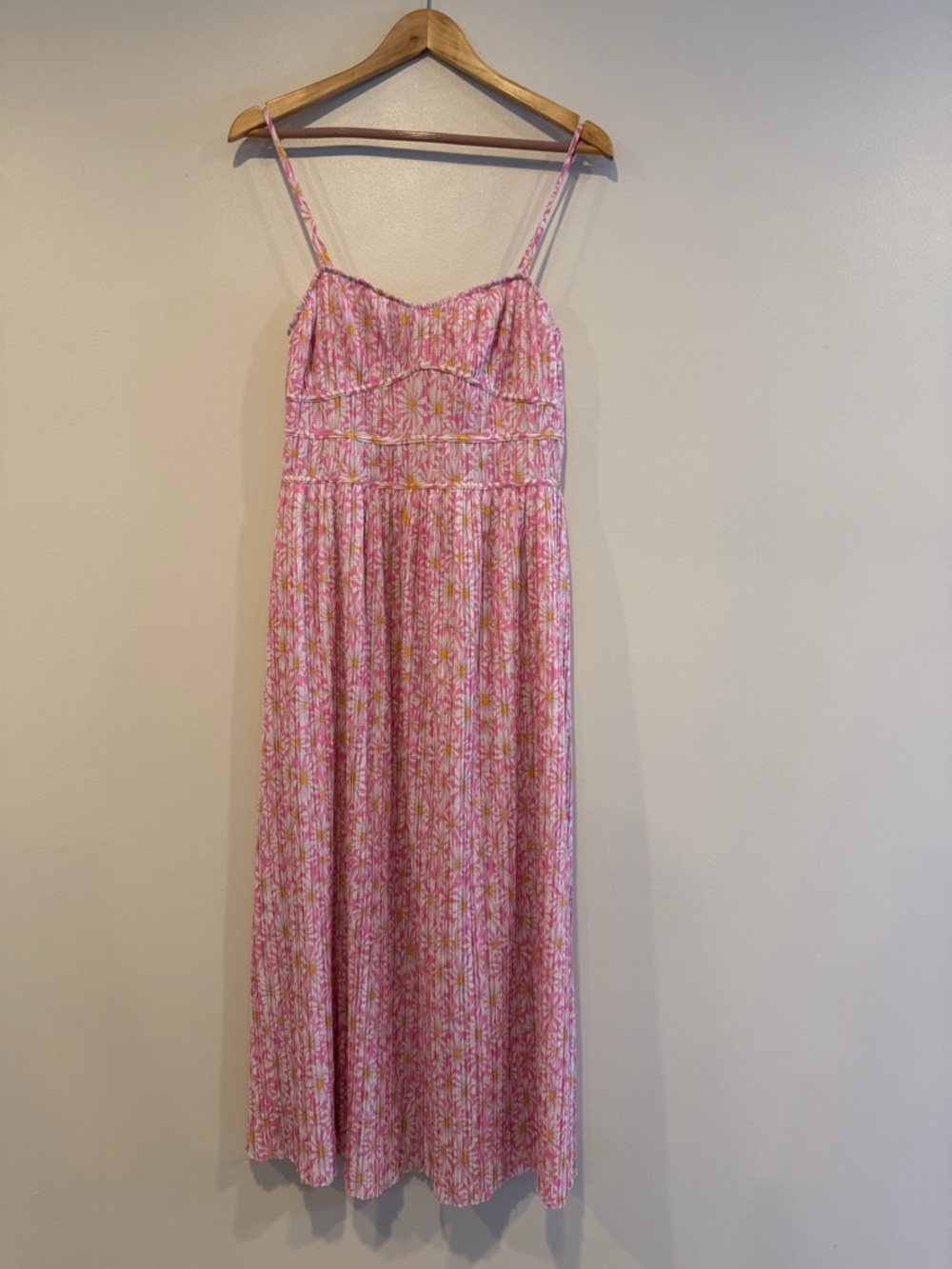 ZARA - Pleated Printed Dress, pink daisy sundress size M - Picture 5 of 16